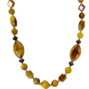 Vintage Amber Glass Bead Necklace Art Deco Graduated Faceted Geometric 14"